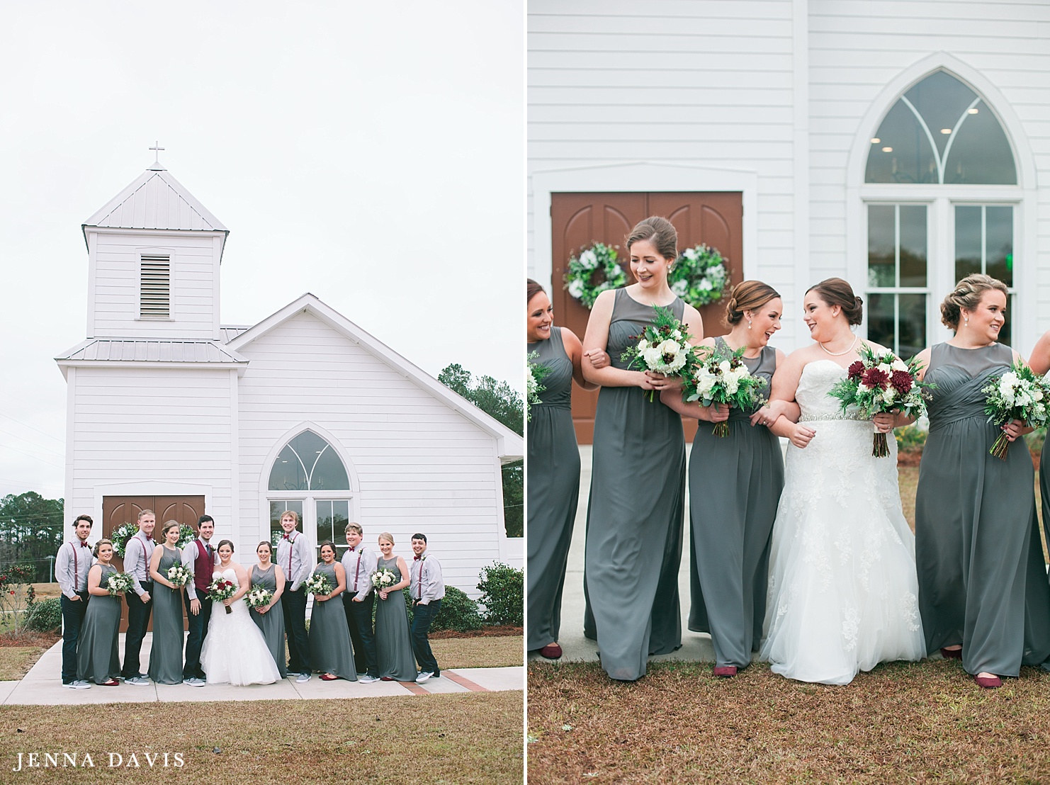 Bridal party in front of chapel