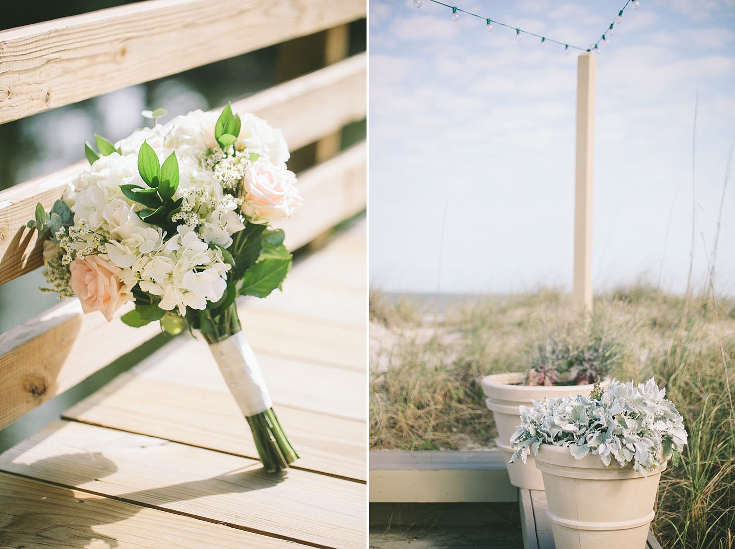Wedding flowers in beach setting