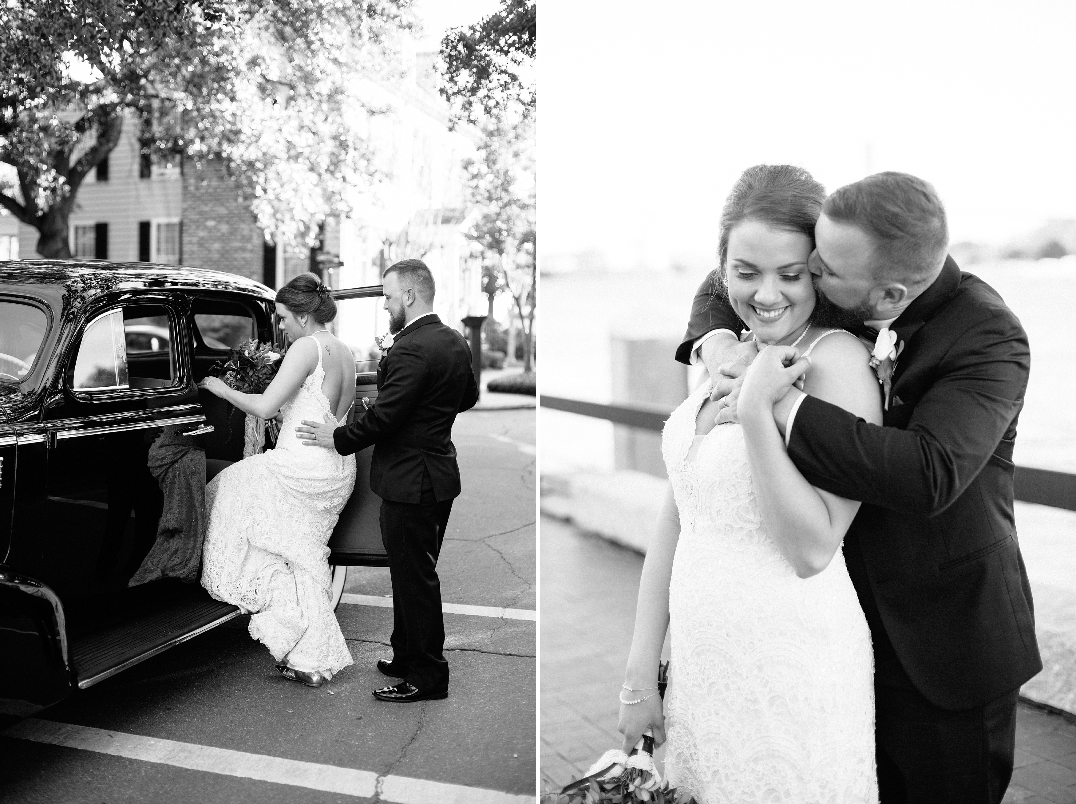 Black and white photos of bride and groom.