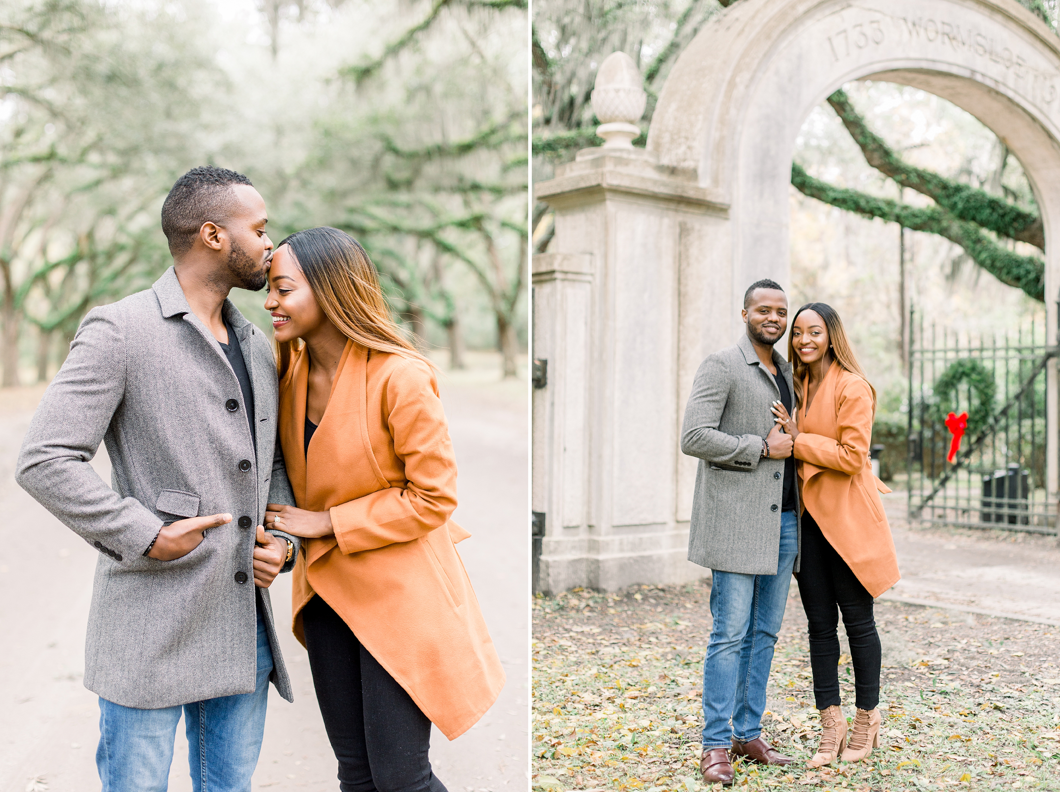 Winter engagement session at Wormsloe Historic Site