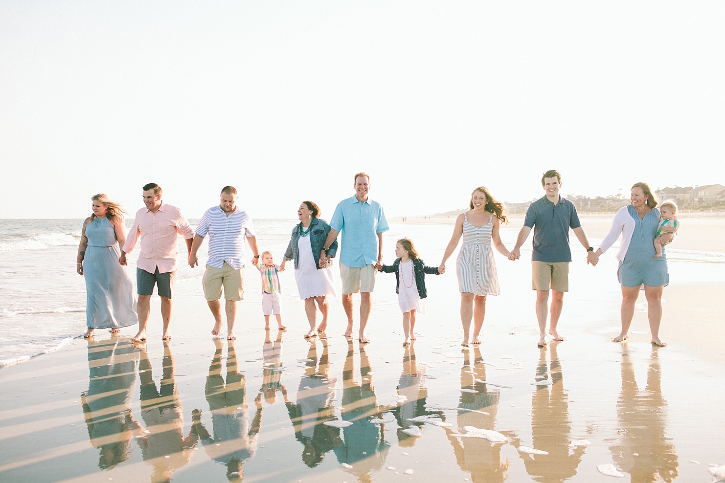 Big family walking on beach