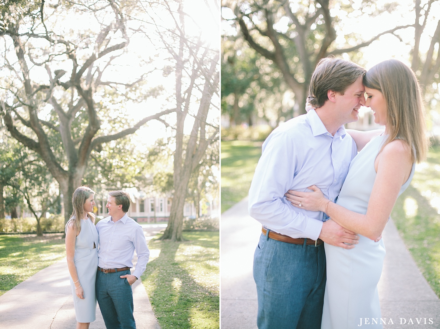 Engaged couple in Forsyth Park