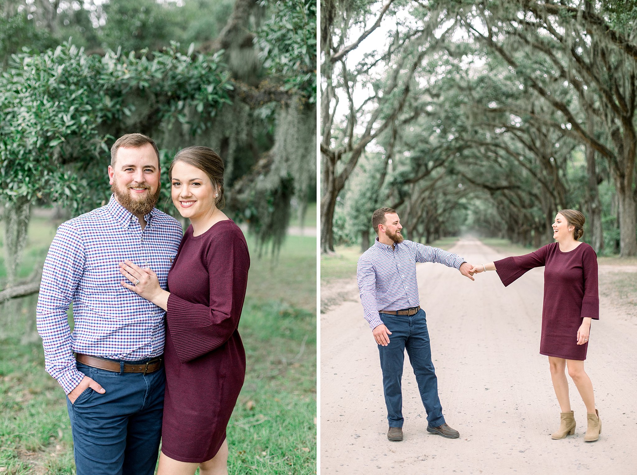 Engaged couple at Wormsloe Historic Site